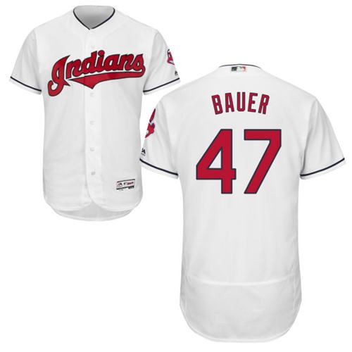 Indians #47 Trevor Bauer White Flexbase Authentic Collection Stitched MLB Jersey